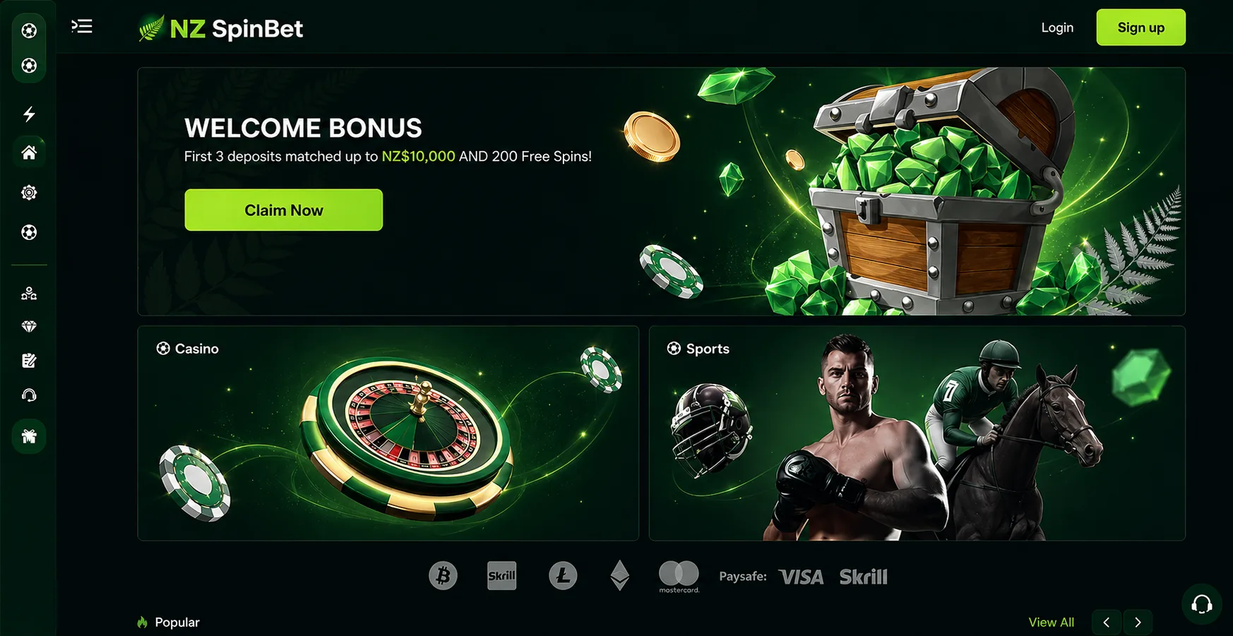 SpinBet desktop welcome bonus homepage