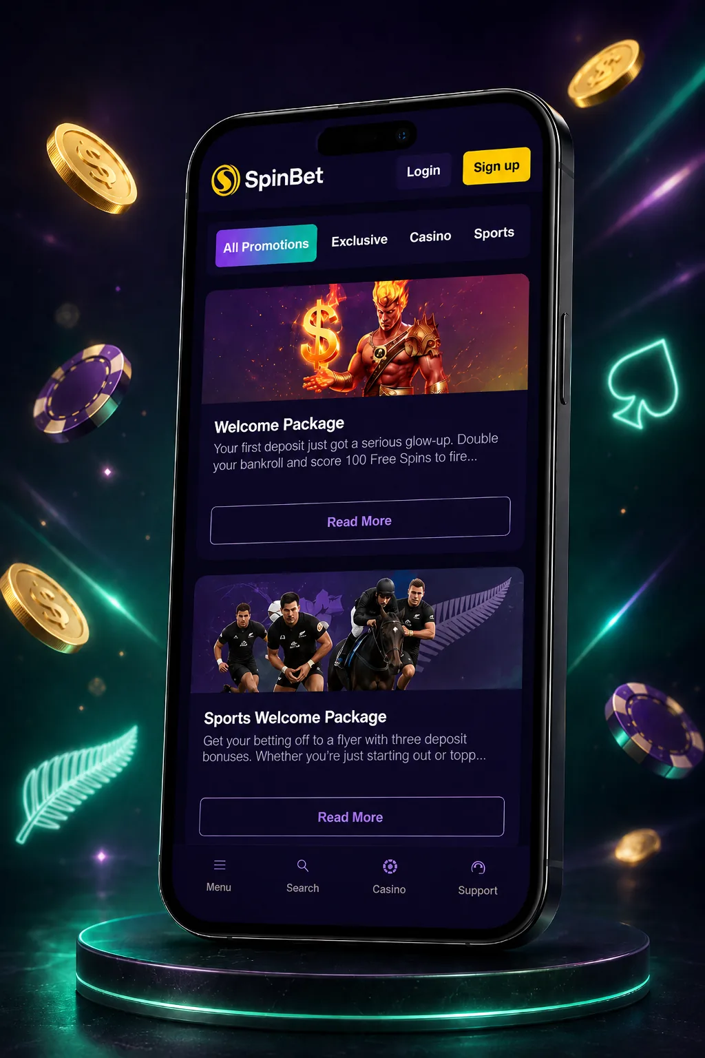 SpinBet mobile welcome bonus screen