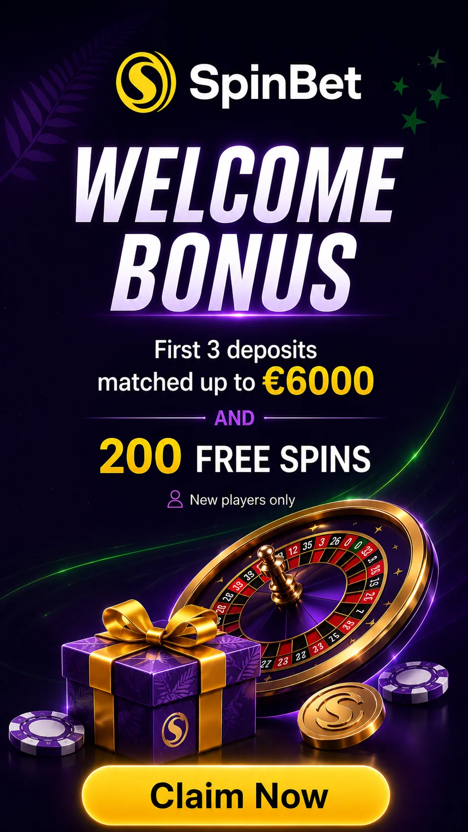 SpinBet welcome bonus vertical banner